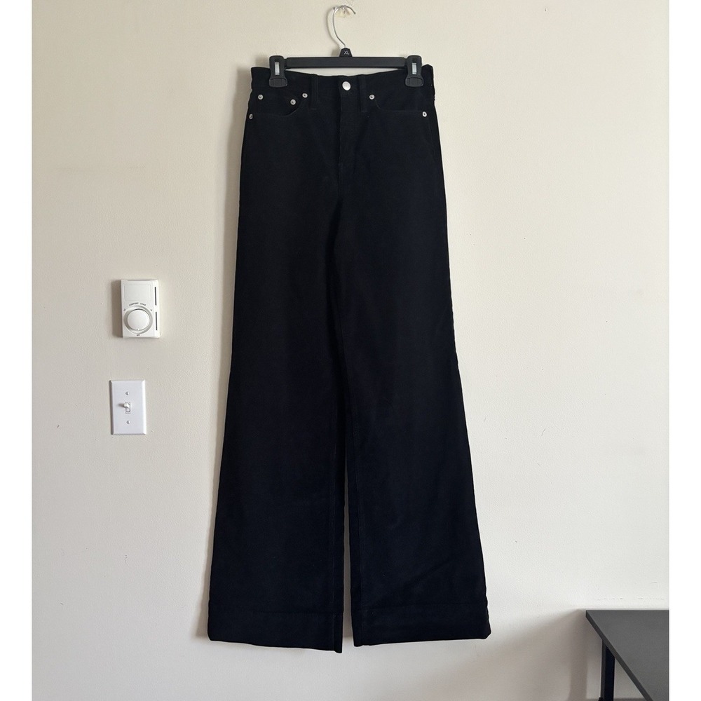J Crew Wide Leg Corduroy Trouser Pants Womens 25T 25 Tall Black Chic Minimalist